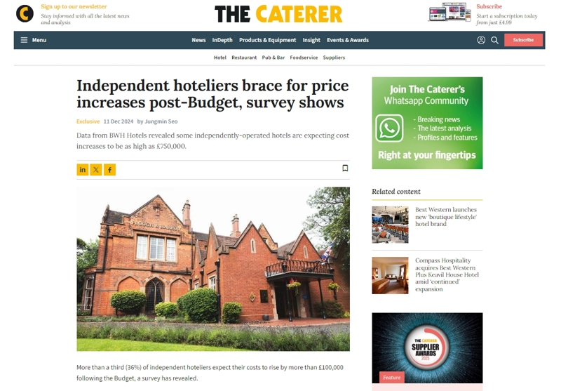 Independent hoteliers brace for price increases post-Budget, survey shows